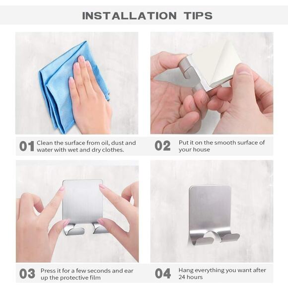 Deluxe Razor Holder for Shower-Hook (3) (4 Pack) Adhesive Stainless Steel - Picture 7 of 7